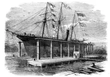New Hydraulic Lift at the Victoria Docks, 1858. Creator: Walmsley