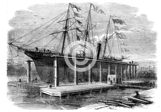New Hydraulic Lift at the Victoria Docks, 1858. Creator: Walmsley.