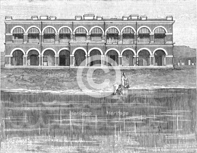 ''New Hospitals in India; Hospital and Dispensary built by the Maharajah of Dharbunga', 1888. Creator: Unknown.