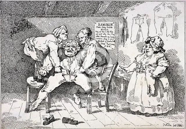 'New invented elastic breeches', 1784. Artist: John Nixon