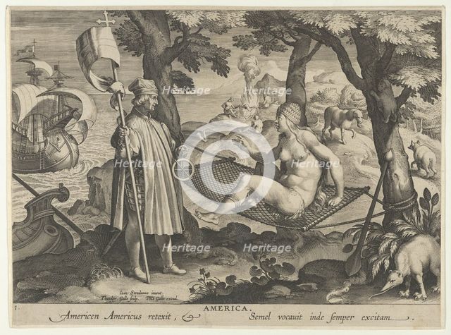 New Inventions of Modern Times [Nova Reperta], The Discovery of America, plate 1, ca. ..., ca. 1600. Creator: Theodoor Galle.