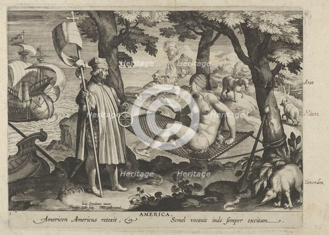 New Inventions of Modern Times [Nova Reperta], The Discovery of America, plate 1, ca. ..., ca. 1600. Creator: Theodoor Galle.