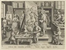 New Inventions of Modern Times [Nova Reperta], The Invention of Oil Painting, plate 14..., ca. 1600. Creator: Jan Collaert I