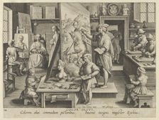 New Inventions of Modern Times [Nova Reperta], The Invention of Oil Painting, plate 14..., ca. 1600. Creator: Jan Collaert I