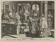 New Inventions of Modern Times [Nova Reperta], The Invention of the Clockwork, plate 5..., ca. 1600. Creator: Jan Collaert I