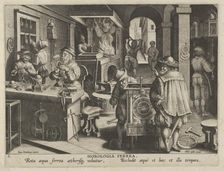New Inventions of Modern Times [Nova Reperta], The Invention of the Clockwork, plate 5..., ca. 1600. Creator: Jan Collaert I