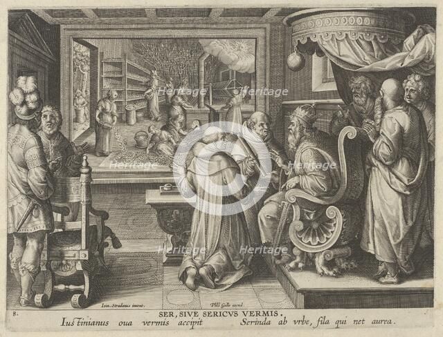 New Inventions of Modern Times [Nova Reperta], The Production of Silk, plate 8, ca. 1600. Creator: Jan Collaert I.