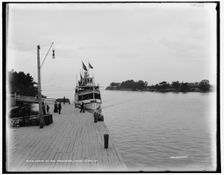 New Island Wanderer approaching wharf at the Frontenac, Round Island, N.Y., between 1890 and 1901. Creator: Unknown