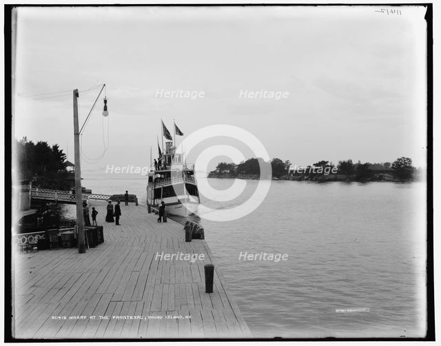 New Island Wanderer approaching wharf at the Frontenac, Round Island, N.Y., between 1890 and 1901. Creator: Unknown.