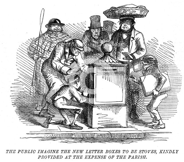 New letter boxes being mistaken for heating stoves!, 1855. Artist: Unknown