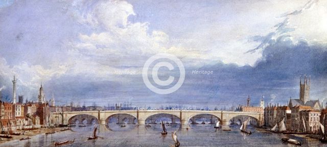 New London Bridge, London, 1829. Artist: Augustus Charles Pugin
