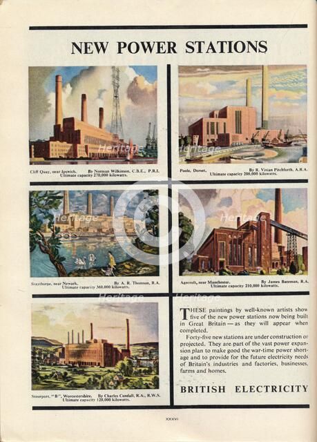 New Power Stations, advert for British Electricity, 1951. Artist: Norman Wilkinson