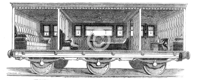 New railway carriage built for the use of the Prince and Princess of Wales on the Great East...1864. Creator: Unknown.