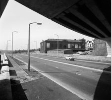 New road development beside the Old Market Hall, Mexborough, South Yorkshire, 1970. Creator: Michael Walters