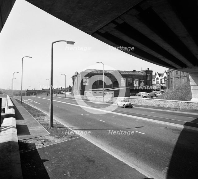New road development beside the Old Market Hall, Mexborough, South Yorkshire, 1970. Creator: Michael Walters.