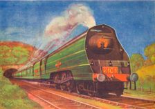 New Streamlined Express, Merchant Navy, S.R., leaving Honiton Tunnel 1940