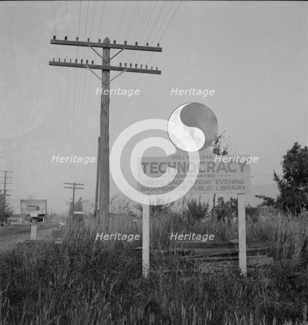 New sign, erected seven years after Howard Scott talked of a... Josephine County, Oregon, 1939. Creator: Dorothea Lange.