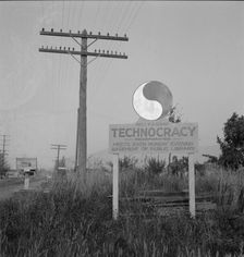 New sign, erected seven years after Howard Scott talked of a... Josephine County, Oregon, 1939. Creator: Dorothea Lange