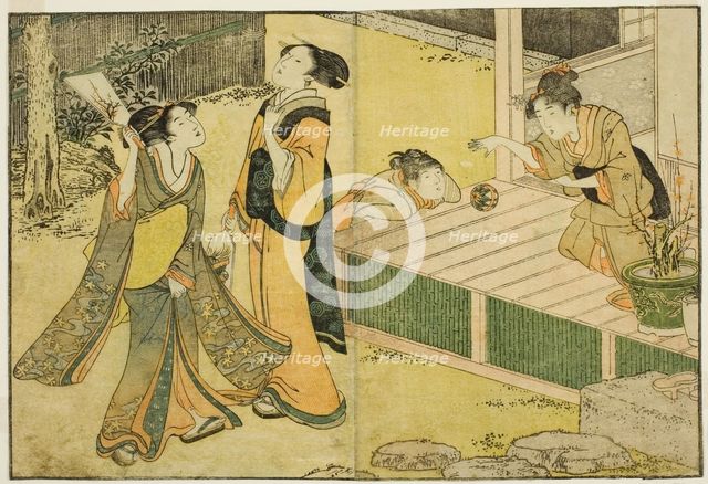 New Year Games of Shuttlecock, Battledore, and Hand Ball, from the illustrated book "Pictu..., 1801. Creator: Kitagawa Utamaro.