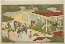 New Year in a Samurai Mansion, from the illustrated kyoka anthology "The Young God..., 1789. Creator: Kitagawa Utamaro