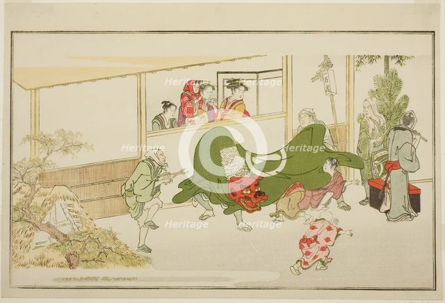New Year Street-Performers, from the illustrated kyoka anthology "The Young God..., New Year, 1789. Creator: Kitagawa Utamaro.