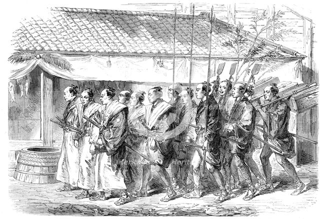 New-Year's Day in Japan - Japanese officers going to pay visits of congratulation, 1865. Creator: Unknown.