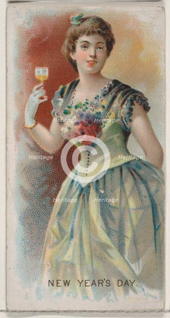 New Year's Day, United States, from the Holidays series (N80) for Duke brand cigarettes, 1890., 1890 Creator: George S. Harris & Sons.