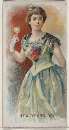 New Year's Day, United States, from the Holidays series (N80) for Duke brand cigarettes, 1890., 1890 Creator: George S. Harris & Sons