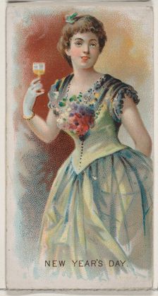 New Year's Day, United States, from the Holidays series (N80) for Duke brand cigarettes, 1890., 1890 Creator: George S. Harris & Sons