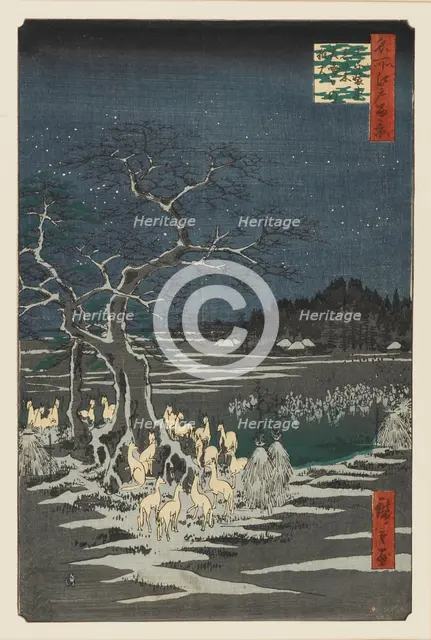 New Year's Eve Foxfires at the Changing Tree, Oji, 19th century. Artist: Ando Hiroshige.