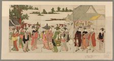 New Year's Pilgrimage to Myohoji Temple in Horinouchi (Horinouchi Myohoji eho mairi..., c.1804/10. Creator: Utagawa Toyokuni I