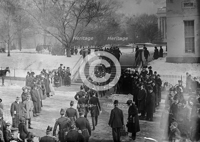New Year's Reception At White House - Army officers Leaving War Department For Reception, 1910. Creator: Harris & Ewing.