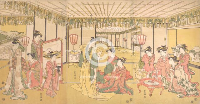 New Year's Celebration in a Large Mansion, ca. 1791. Creator: Utagawa Toyokuni I.