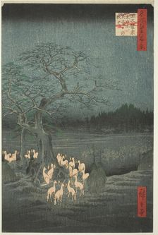 New Year’s Eve Fox Fires at the Changing Tree (Oji shozoku enoki omisoka no kitsunebi), fr..., 1857. Creator: Ando Hiroshige