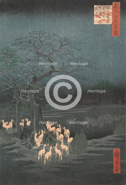New Year's Eve Foxfires at the Changing Tree, Oji, ca. 1857., ca. 1857. Creator: Ando Hiroshige.
