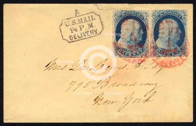 New York Carrier cancel cover, c. 1855. Creator: Unknown.