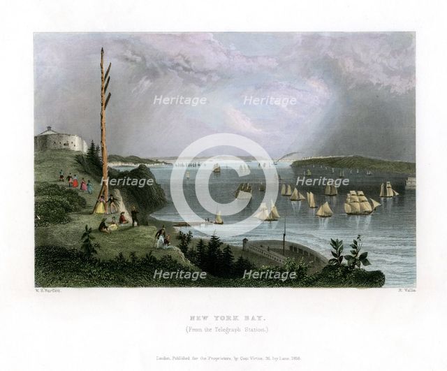 New York Bay as seen from the Telegraph Station, USA, 1838.Artist: R Wallis