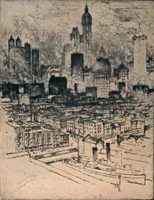 New York From Brooklyn Bridge c1908. Artist: Joseph Pennell