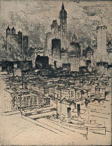 New York From Brooklyn Bridge c1908. Artist: Joseph Pennell