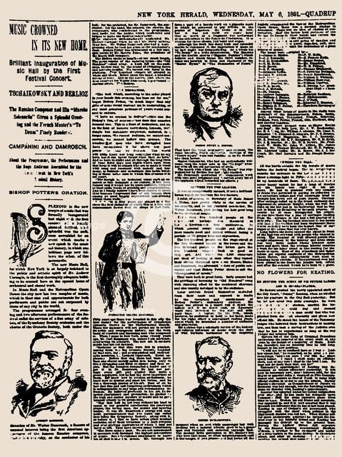 New York Herald, 6th May, 1891: Tchaikovsky inaugural concert at Carnegie Hall  , 1891. Creator: Historic Object.