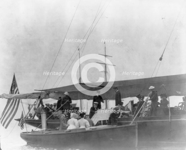 New York - Oyster Bay, Long Island Yacht Club: guests boarding yacht from launch, 1905. Creator: Unknown.
