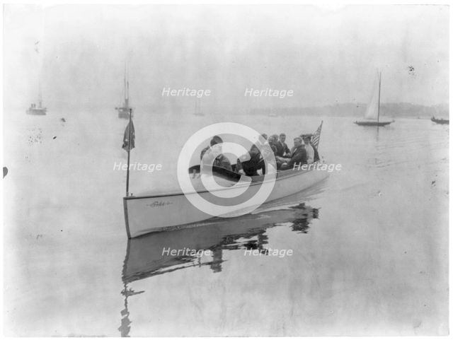 New York - Oyster Bay, Long Island Yacht Club: small motor launch with ten aboard, 1905. Creator: Unknown.