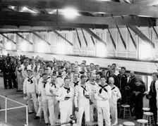 New York Naval Reserves at church service on U.S.S. NewHampshire, between 1890 and 1901. Creator: Unknown