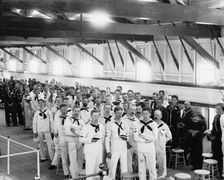 New York Naval Reserves at church service on U.S.S. NewHampshire, between 1890 and 1901. Creator: Unknown