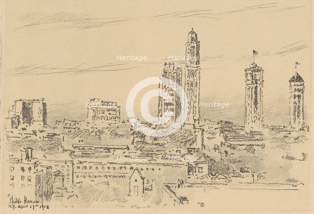 New York Sky Line, Light Buildings, 1918. Creator: Frederick Childe Hassam.