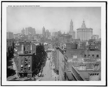New York skyline from Manhattan Bridge, c.between 1910 and 1920. Creator: Unknown