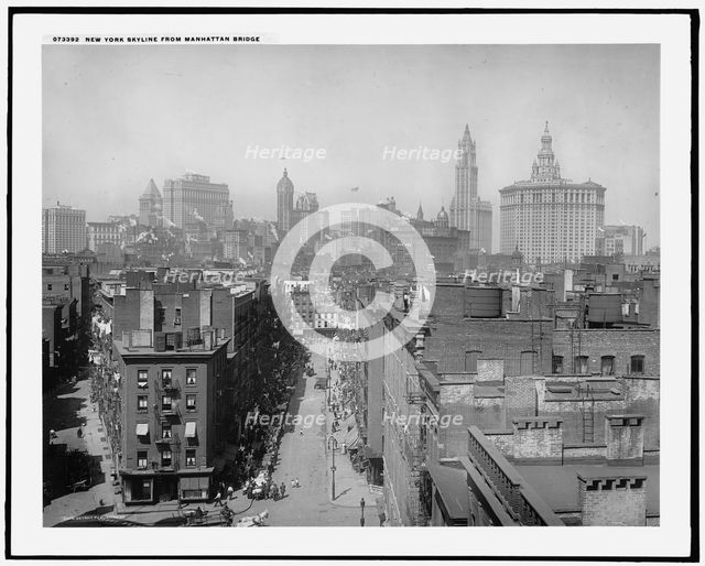 New York skyline from Manhattan Bridge, c.between 1910 and 1920. Creator: Unknown.