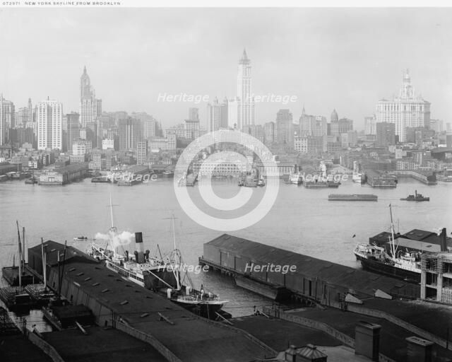New York skyline from Brooklyn, between 1900 and 1920. Creator: Unknown.