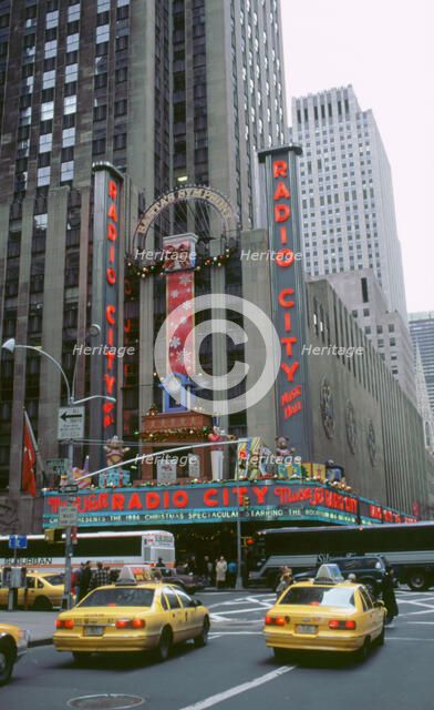 New York street scene,Radio City music hall. Artist: Unknown.