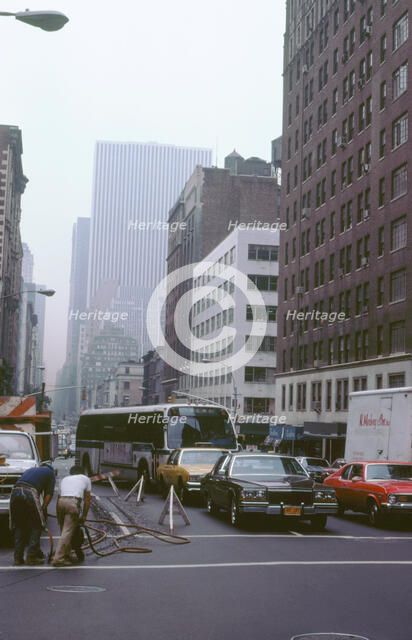 New York street,roadworks causing congestion. Artist: Unknown.